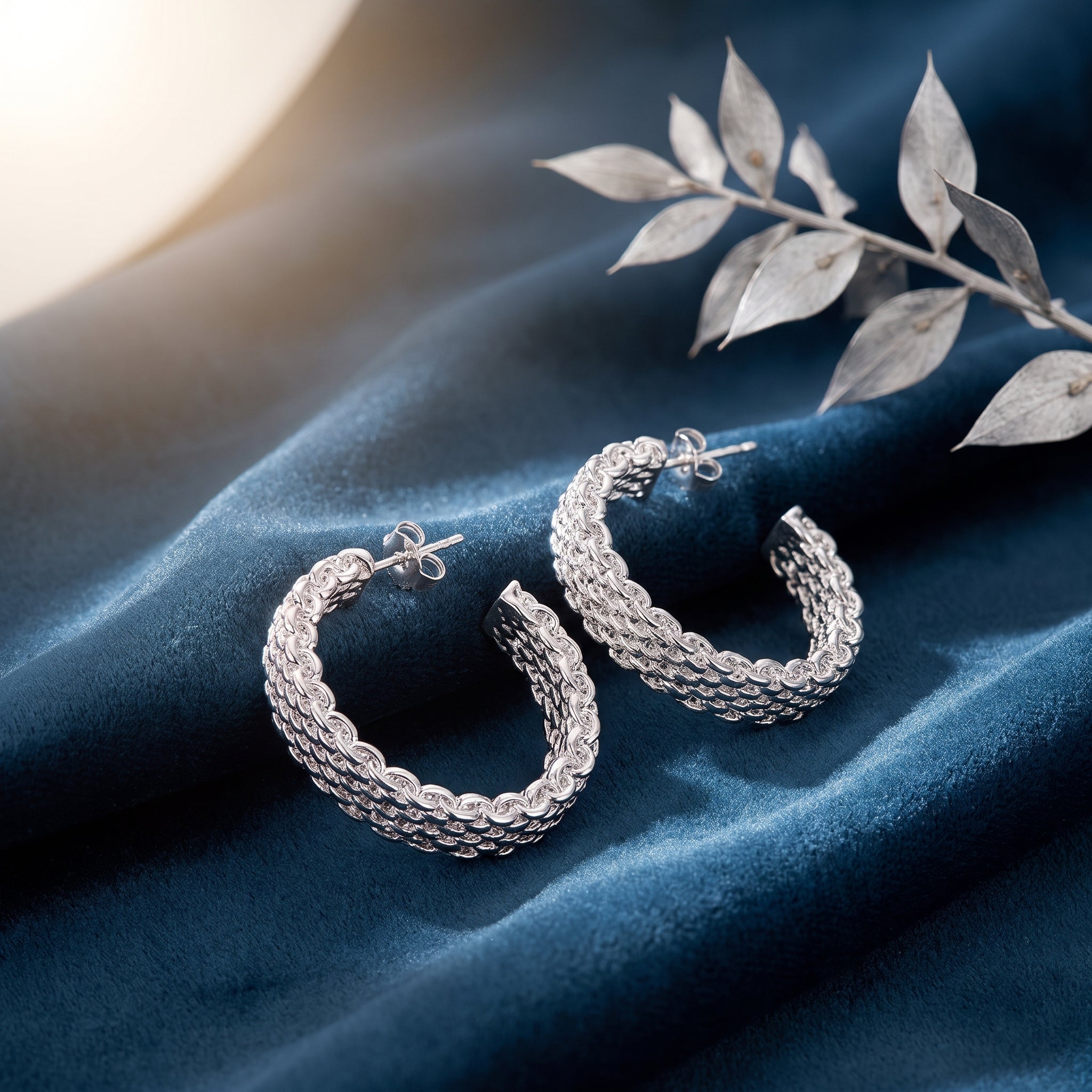 Lyra Woven Silver Hoop Earrings | ZeonEra
