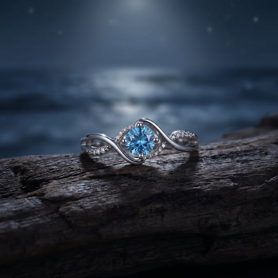 Lunara Wave Infinity Ring in a soft neutral setting