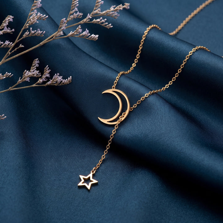 Selene Moon & Star Necklace in gold-tone finish, primary product view