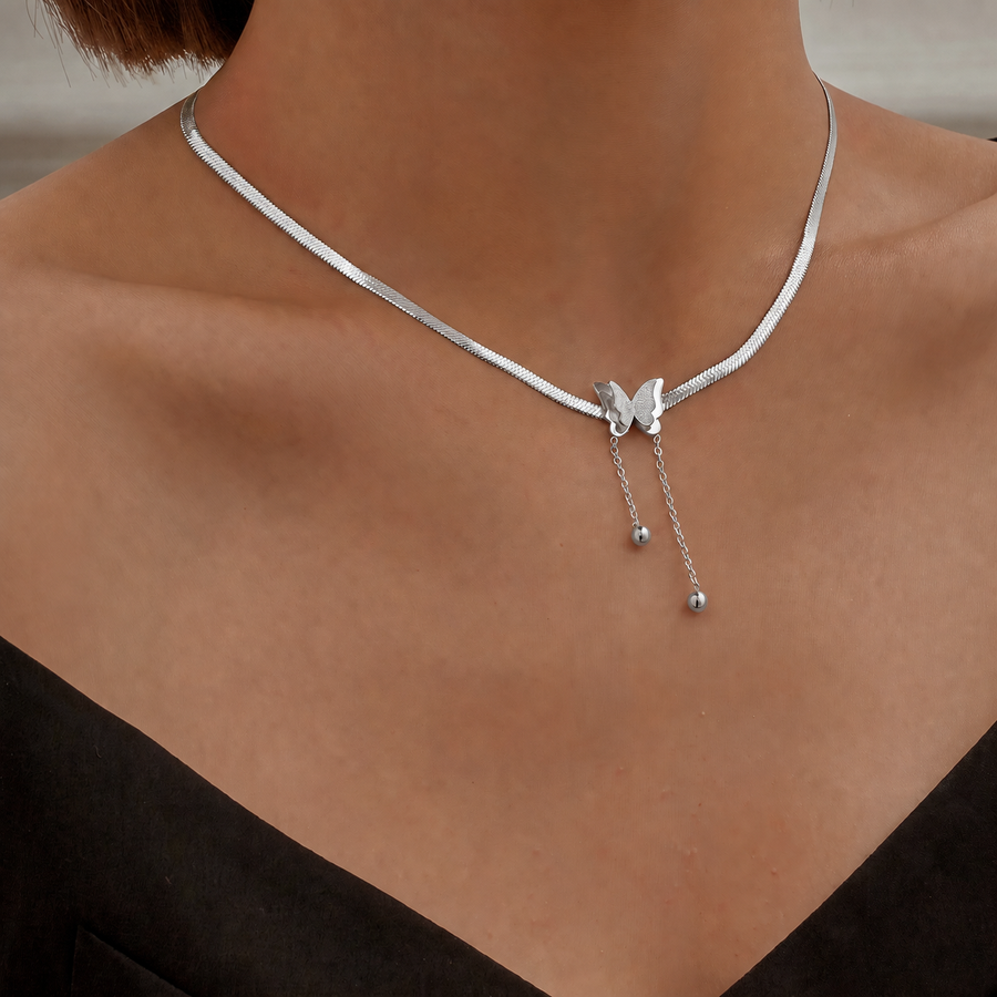 Elara Butterfly Necklace — Silver finish, first image variant