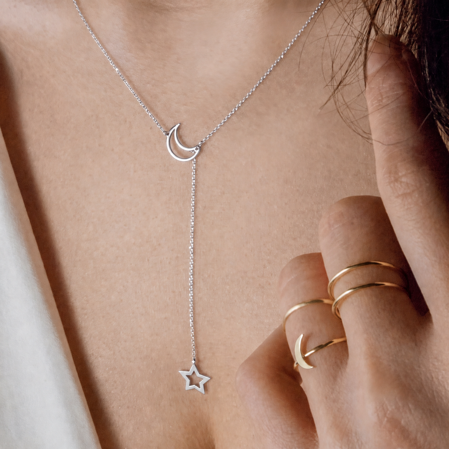 Selene Moon & Star Necklace — Silver finish, first image variant
